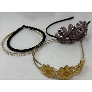 4 Headbands Pearl Floral & Bead Elegant Accessories  Various Occasions Preppy